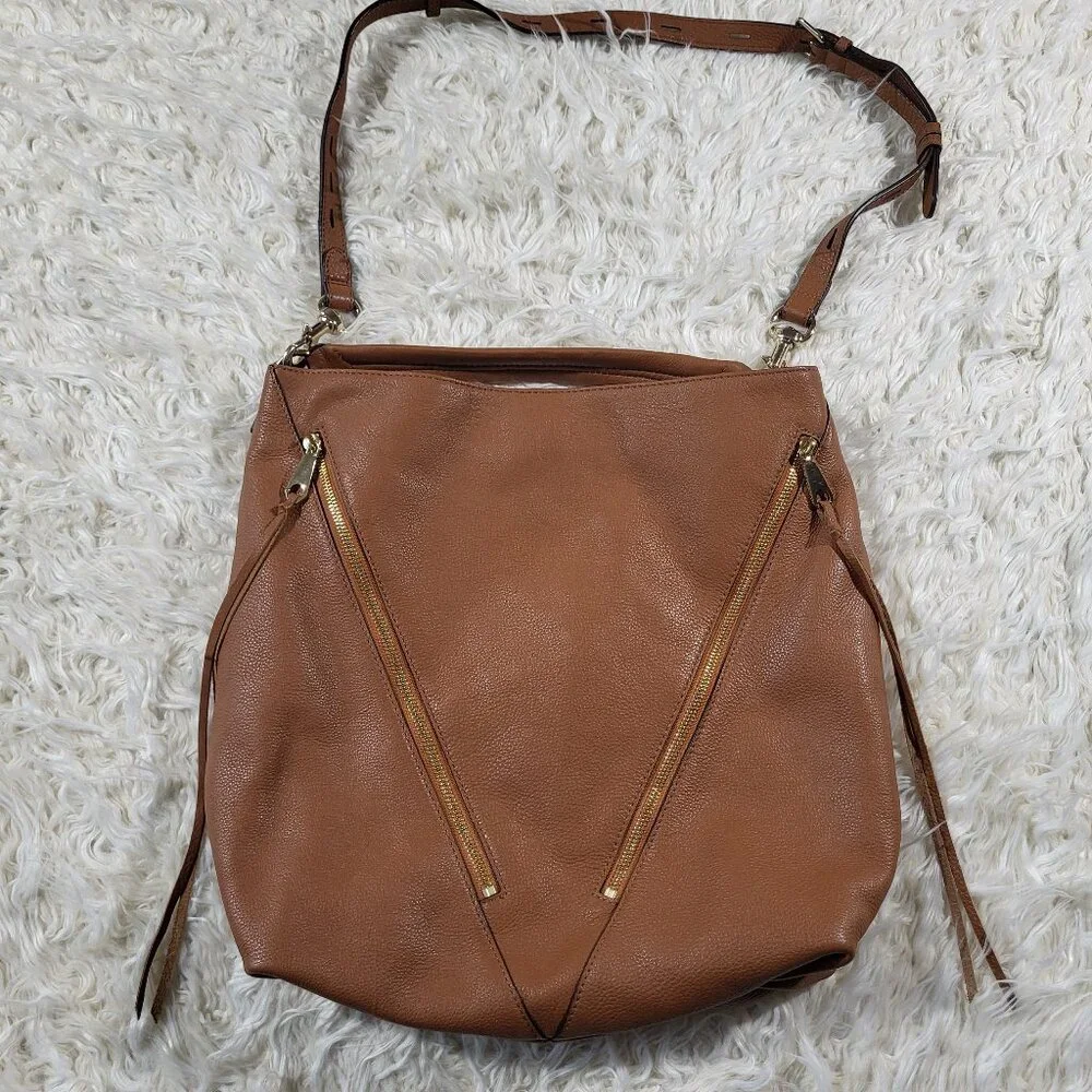 Rebecca Minkoff Brown Leather Moto Hobo Tassel Fringe Shoulder Bag